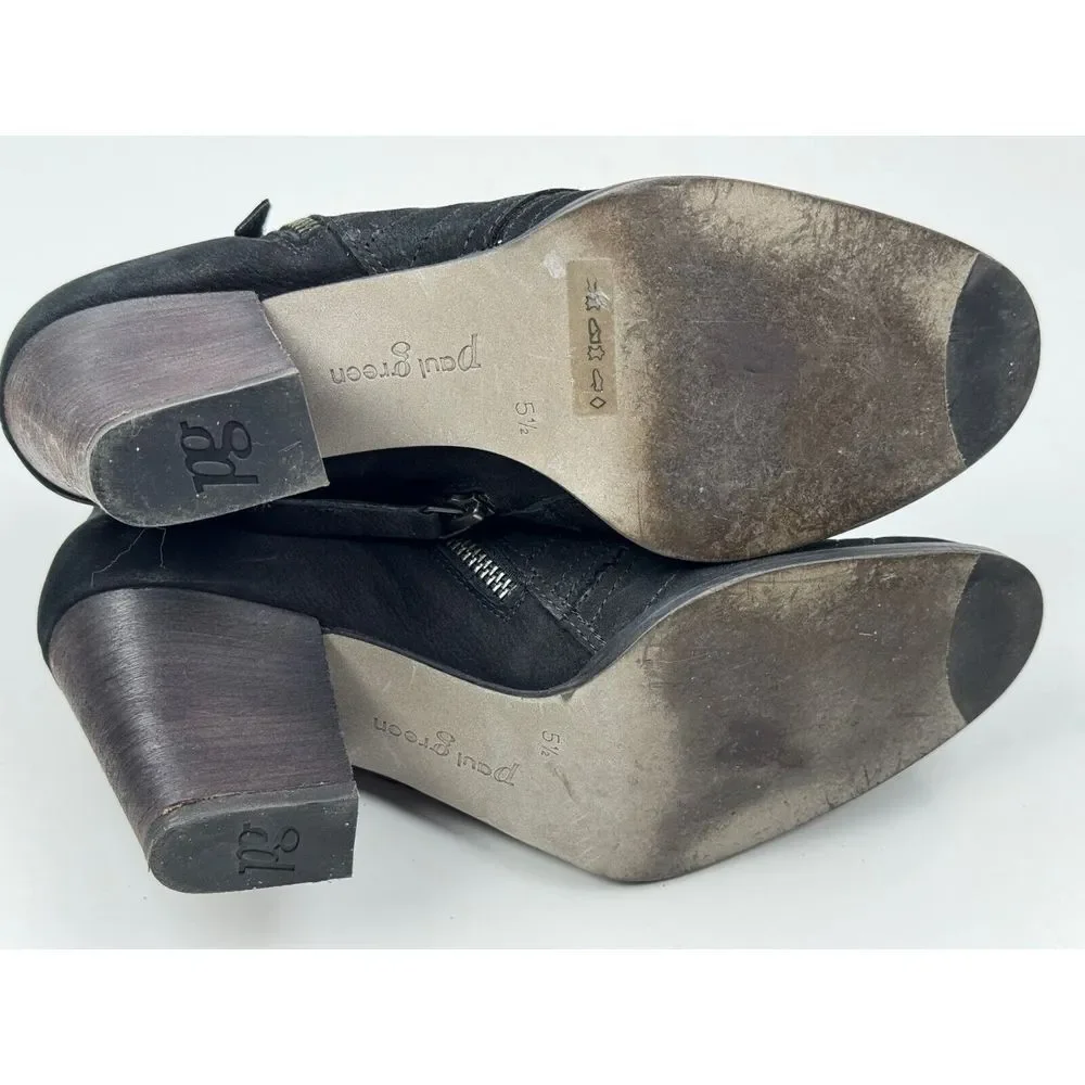 Paul‎ Green Malibu Sliced Zip Bootie Women 5.5 US 8 EUC Block Hill Suede Black